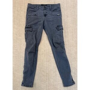 J Brand Grayson Cargo Skinny Pants Jeans Womens 28 Vintage Black Ankle Zip Moto